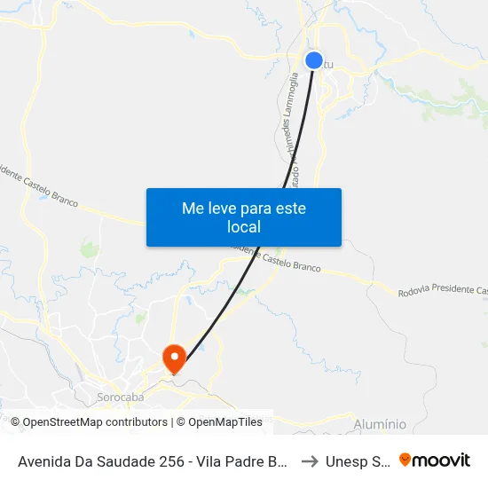 Avenida Da Saudade 256 - Vila Padre Bento Itu - SP 13313-000 Brasil to Unesp Sorocaba map