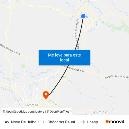 Av. Nove De Julho 111 - Chácaras Reunidas Ipê Itu - SP 13313-100 Brasil to Unesp Sorocaba map