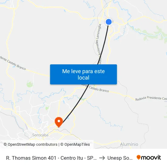 R. Thomas Simon 401 - Centro Itu - SP 13300-030 Brasil to Unesp Sorocaba map