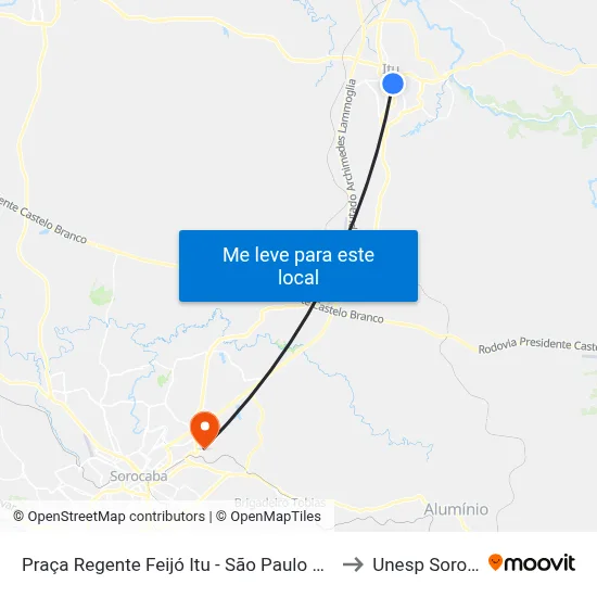 Praça Regente Feijó Itu - São Paulo 13300 Brasil to Unesp Sorocaba map