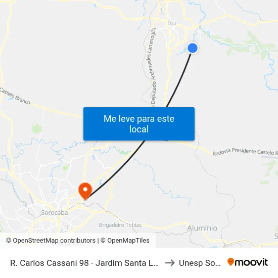 R. Carlos Cassani 98 - Jardim Santa Laura Itu - SP Brasil to Unesp Sorocaba map