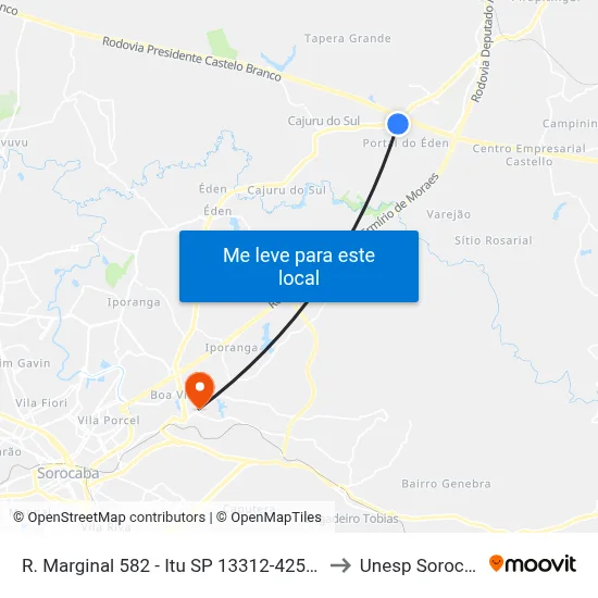 R. Marginal 582 - Itu SP 13312-425 Brasil to Unesp Sorocaba map