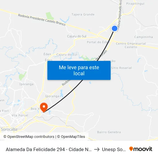 Alameda Da Felicidade 294 - Cidade Nova I Itu - SP Brasil to Unesp Sorocaba map