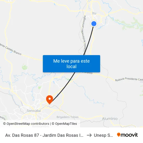 Av. Das Rosas 87 - Jardim Das Rosas Itu - SP 13309-522 Brasil to Unesp Sorocaba map