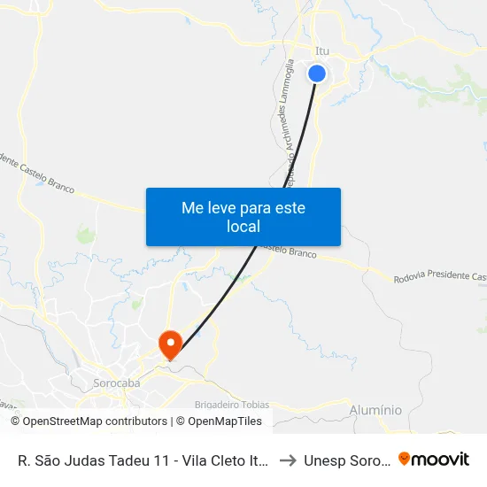 R. São Judas Tadeu 11 - Vila Cleto Itu - SP Brasil to Unesp Sorocaba map