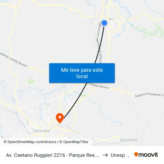 Av. Caetano Ruggieri 2216 - Parque Res. Mayard Itu - SP 13300-200 Brasil to Unesp Sorocaba map