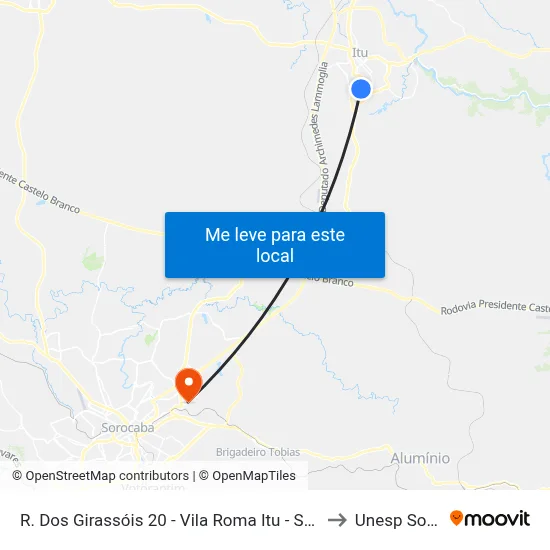 R. Dos Girassóis 20 - Vila Roma Itu - SP 13309-500 Brasil to Unesp Sorocaba map