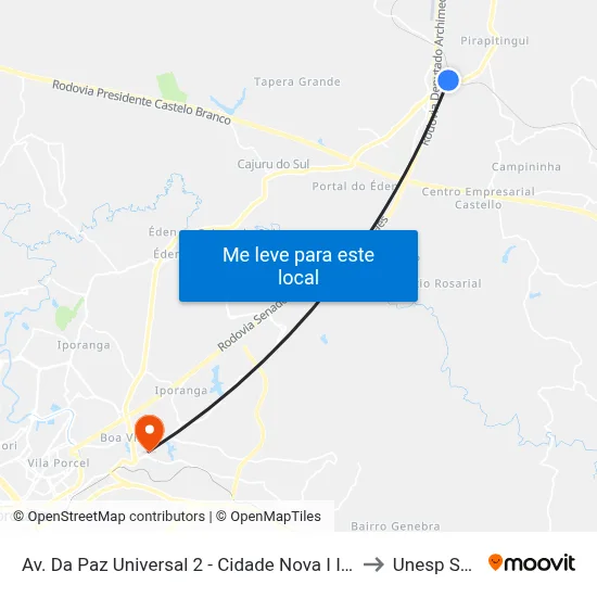 Av. Da Paz Universal 2 - Cidade Nova I Itu - SP 13308-000 Brasil to Unesp Sorocaba map