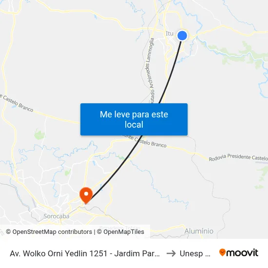 Av. Wolko Orni Yedlin 1251 - Jardim Paraiso II Itu - SP 13302-231 Brasil to Unesp Sorocaba map