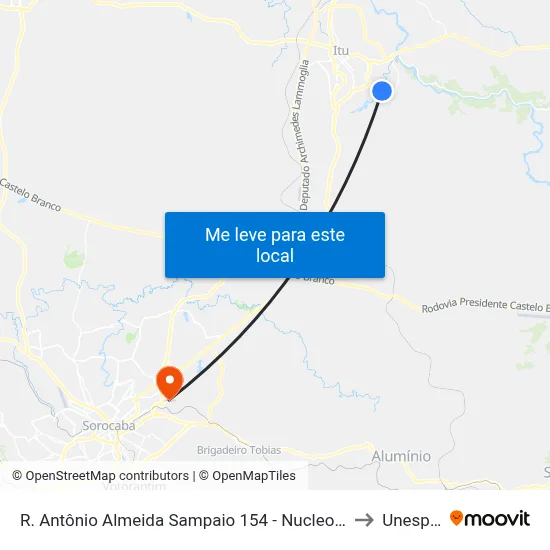 R. Antônio Almeida Sampaio 154 - Nucleo Hab. Sao Judas Tadeu Itu - SP 13304-760 Brasil to Unesp Sorocaba map