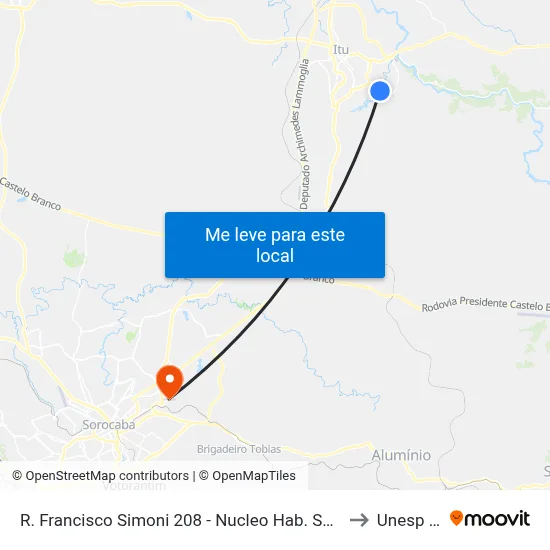 R. Francisco Simoni 208 - Nucleo Hab. Sao Judas Tadeu Itu - SP 13304-760 Brasil to Unesp Sorocaba map