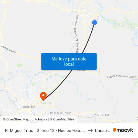R. Miguel Trípoli Gliório 13 - Nucleo Hab. Sao Judas Tadeu Itu - SP 13304-776 Brasil to Unesp Sorocaba map