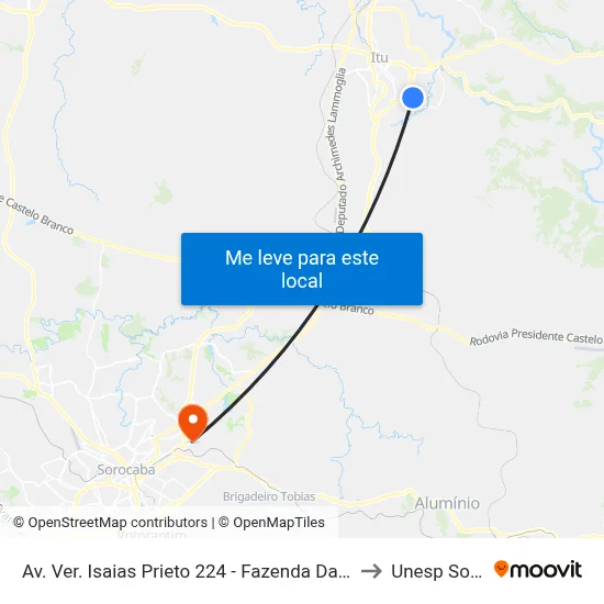 Av. Ver. Isaias Prieto 224 - Fazenda Da Mata Itu - SP Brasil to Unesp Sorocaba map