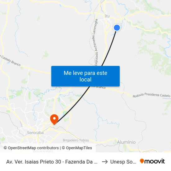 Av. Ver. Isaias Prieto 30 - Fazenda Da Mata Itu - SP Brasil to Unesp Sorocaba map