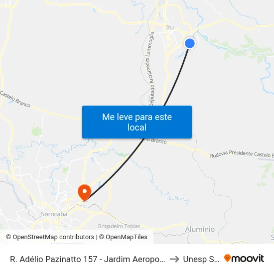 R. Adélio Pazinatto 157 - Jardim Aeroporto I Itu - SP 13304-080 Brasil to Unesp Sorocaba map