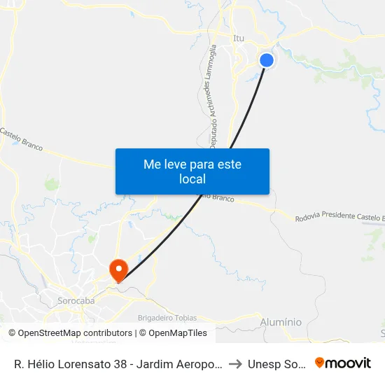 R. Hélio Lorensato 38 - Jardim Aeroporto I Itu - SP Brasil to Unesp Sorocaba map