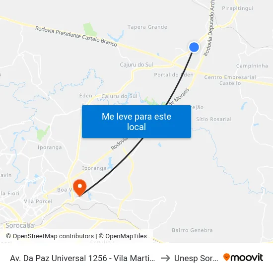 Av. Da Paz Universal 1256 - Vila Martins Itu - SP Brasil to Unesp Sorocaba map