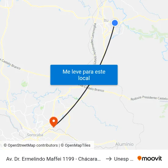 Av. Dr. Ermelindo Maffei 1199 - Chácaras Primavera Itu - SP 13302-231 Brasil to Unesp Sorocaba map
