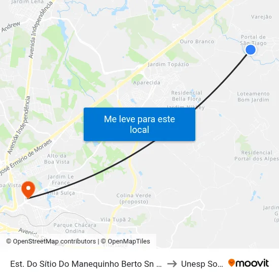 Est. Do Sítio Do Manequinho Berto Sn Sorocaba - SP Brasil to Unesp Sorocaba map