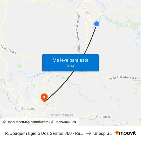 R. Joaquim Egídio Dos Santos 360 - Rancho Grande Itu - SP Brasil to Unesp Sorocaba map