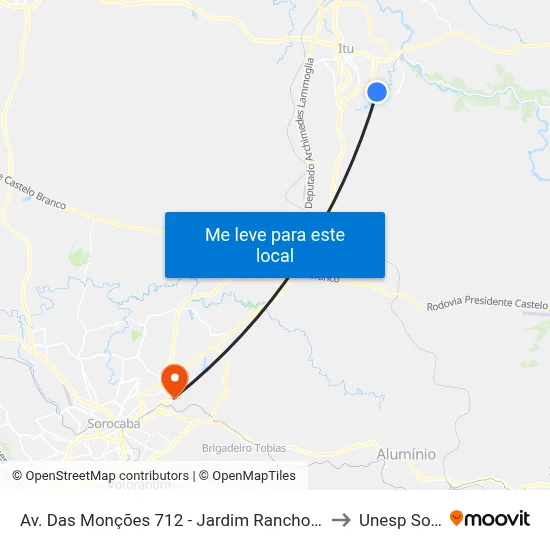 Av. Das Monções 712 - Jardim Rancho Grande Itu - SP Brasil to Unesp Sorocaba map