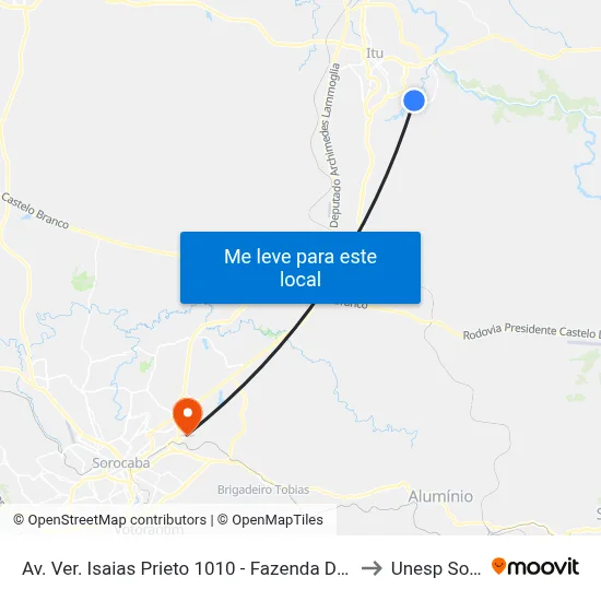 Av. Ver. Isaias Prieto 1010 - Fazenda Da Mata Itu - SP Brasil to Unesp Sorocaba map