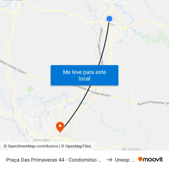 Praça Das Primaveras 44 - Condomínio Portal De Itu Itu - SP 13301-659 Brasil to Unesp Sorocaba map