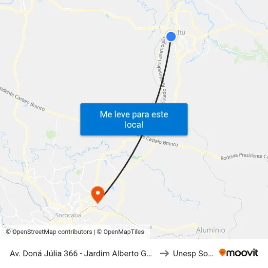 Av. Doná Júlia 366 - Jardim Alberto Gomes Itu - SP Brasil to Unesp Sorocaba map