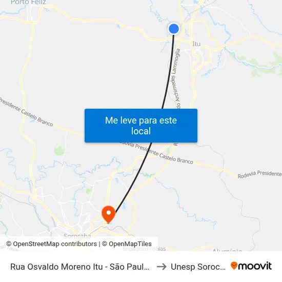 Rua Osvaldo Moreno Itu - São Paulo Brasil to Unesp Sorocaba map