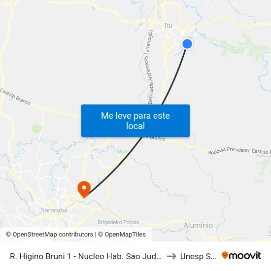 R. Higino Bruni 1 - Nucleo Hab. Sao Judas Itu - SP 13304-773 Brasil to Unesp Sorocaba map