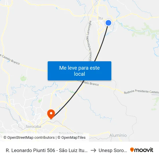 R. Leonardo Piunti 506 - São Luiz Itu - SP Brasil to Unesp Sorocaba map