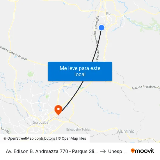Av. Edison B. Andreazza 770 - Parque São Camilo Itu - SP 13309-800 Brasil to Unesp Sorocaba map
