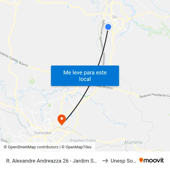 R. Alexandre Andreazza 26 - Jardim Sao Jose Itu - SP Brasil to Unesp Sorocaba map