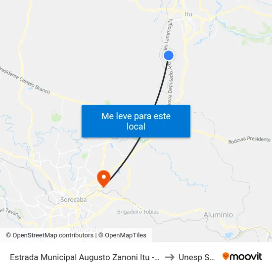 Estrada Municipal Augusto Zanoni Itu - São Paulo 13512 Brasil to Unesp Sorocaba map