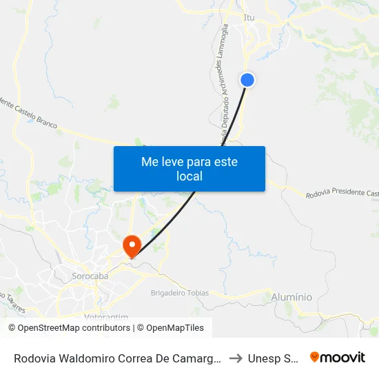 Rodovia Waldomiro Correa De Camargo Itu - São Paulo Brasil to Unesp Sorocaba map