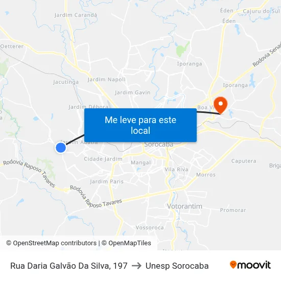Rua Daria Galvão Da Silva, 197 to Unesp Sorocaba map