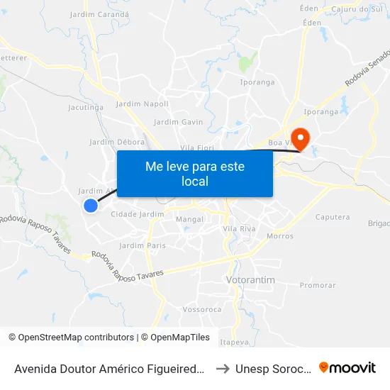 Avenida Doutor Américo Figueiredo, 3817 to Unesp Sorocaba map