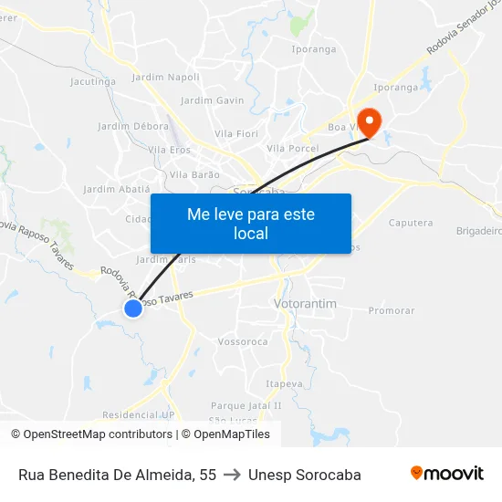Rua Benedita De Almeida, 55 to Unesp Sorocaba map