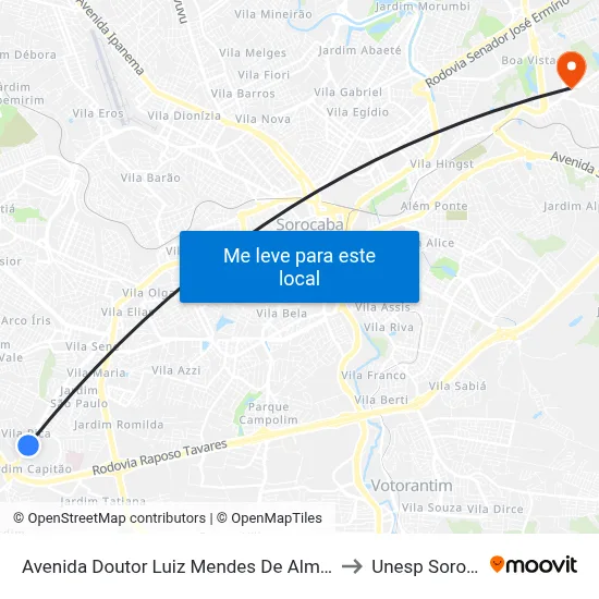 Avenida Doutor Luiz Mendes De Almeida, 2466 to Unesp Sorocaba map