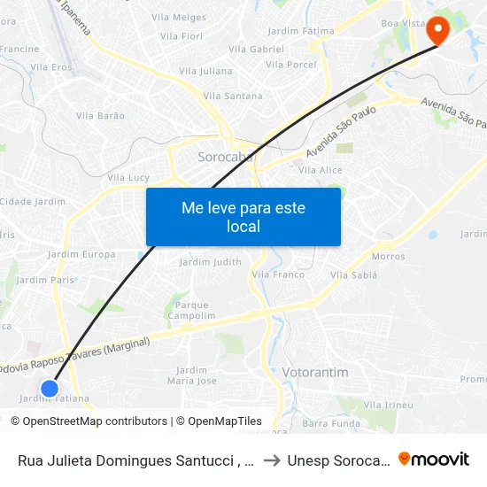Rua Julieta Domingues Santucci , 123 to Unesp Sorocaba map