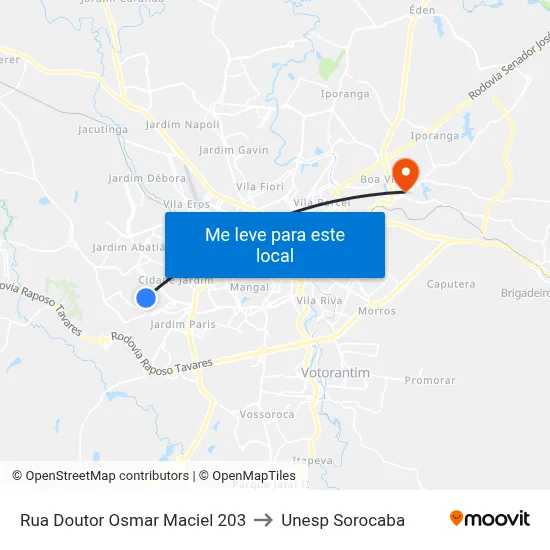 Rua Doutor Osmar Maciel 203 to Unesp Sorocaba map