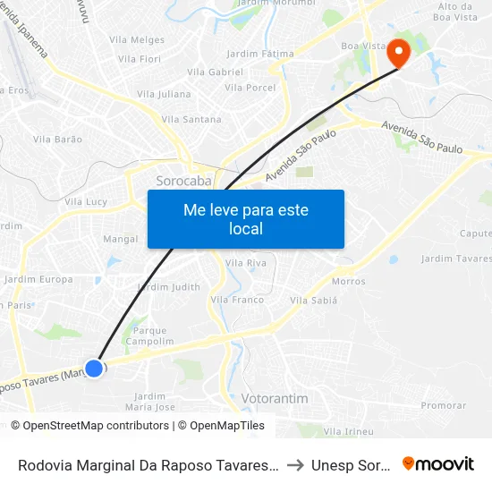 Rodovia Marginal Da Raposo Tavares - Leroy Merlin to Unesp Sorocaba map