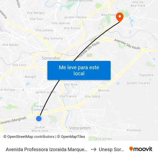 Avenida Professora Izoraida Marques Peres, 216 to Unesp Sorocaba map