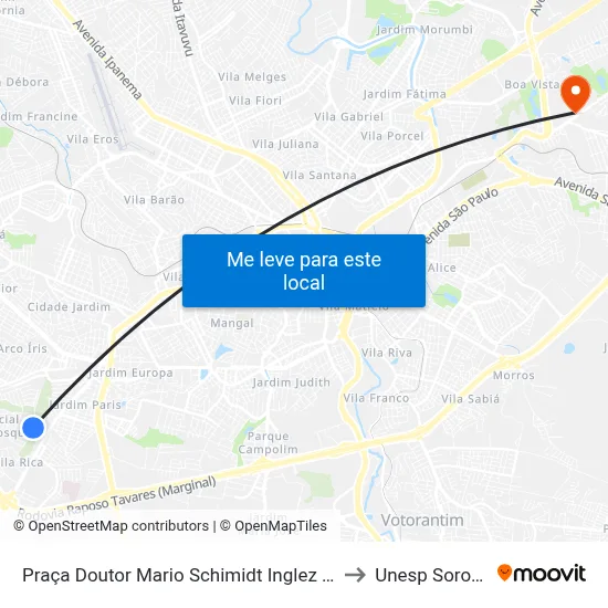 Praça Doutor Mario Schimidt Inglez De Souza to Unesp Sorocaba map