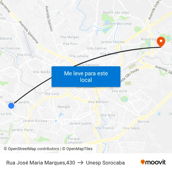 Rua José Maria Marques,430 to Unesp Sorocaba map
