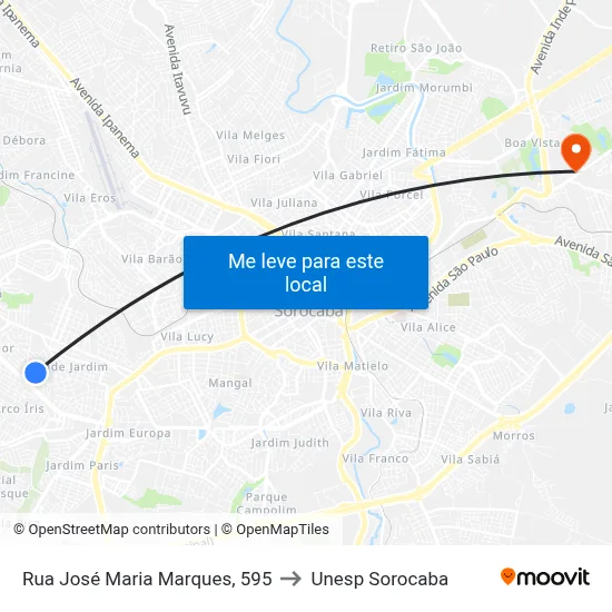Rua José Maria Marques, 595 to Unesp Sorocaba map