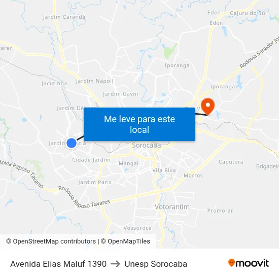 Avenida Elias Maluf 1390 to Unesp Sorocaba map