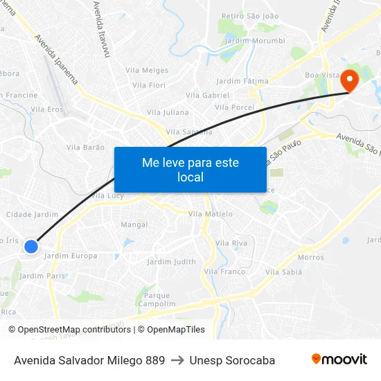 Avenida Salvador Milego 889 to Unesp Sorocaba map