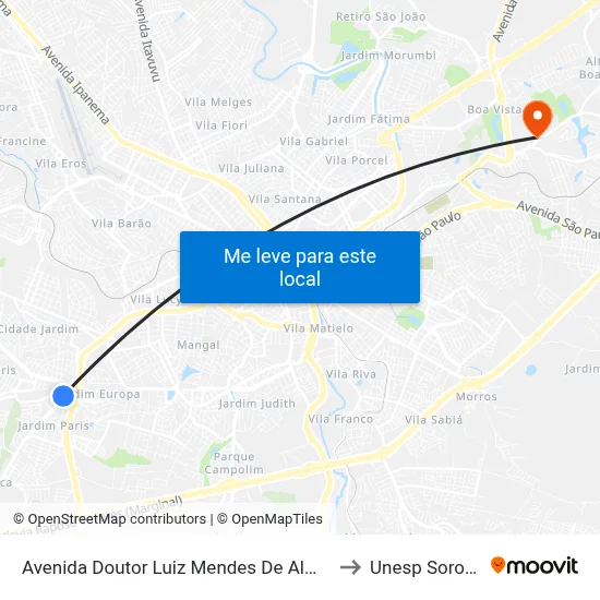 Avenida Doutor Luiz Mendes De Almeida, 429 to Unesp Sorocaba map