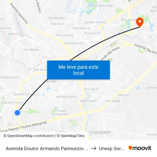 Avenida Doutor Armando Pannunzio - Anhanguera to Unesp Sorocaba map